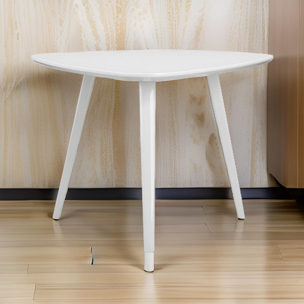 Hle 23 Inch Accent Table High Gloss Lacquer Triangular Top Steel White By Casagear Home BM317134