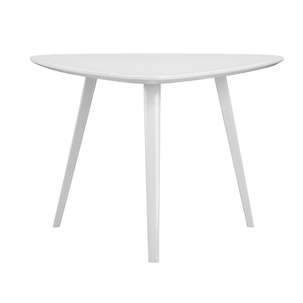 Hle 23 Inch Accent Table, High Gloss Lacquer Triangular Top, Steel, White By Casagear Home