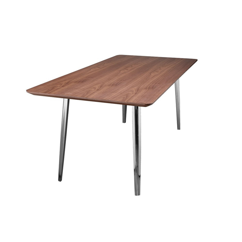 Hle 71 Inch Dining Table Rectangular Walnut Brown Wood Top Steel Legs By Casagear Home BM317143