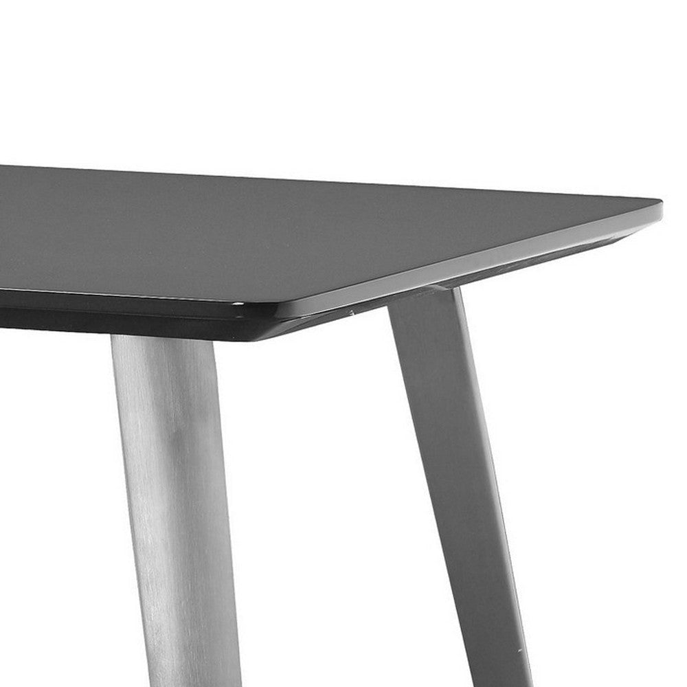 Hle 26 Inch Side End Table Gray High Gloss Lacquer Top Brushed Steel Legs By Casagear Home BM317147