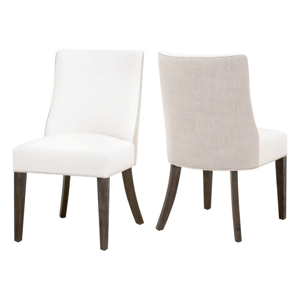 Ray 27 Inch Dining Side Chair Set of 2, White Cushion, Brown Ash Wood By Casagear Home