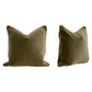 Hida 22 Inch Set of 2 Square Accent Pillows, Brown Leather, Green Velvet By Casagear Home