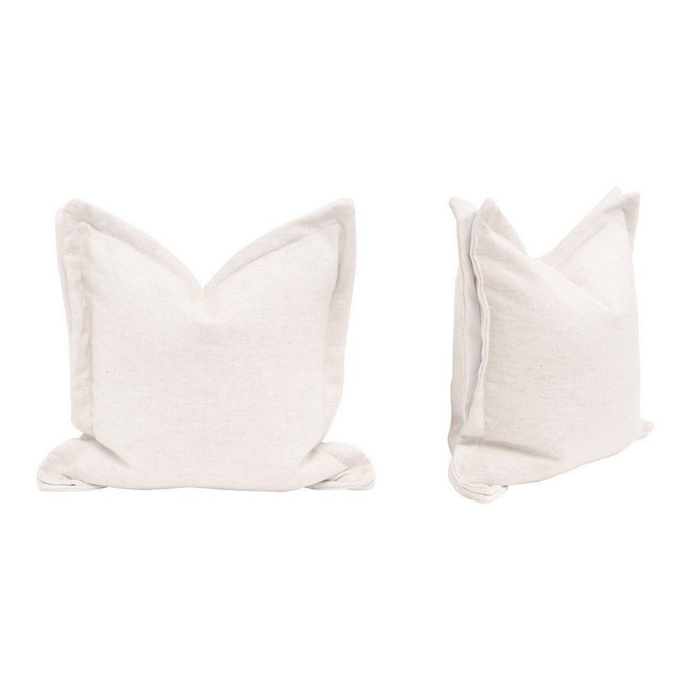 22 Inch Set of 2 Accent Throw Pillow, Textured Polyester, Cream White By Casagear Home