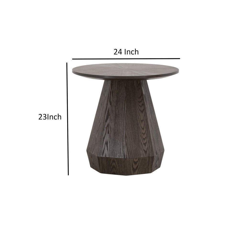 Tigo 24 Inch Side End Table Starburst Top Octagonal Pedestal Base Brown By Casagear Home BM317162