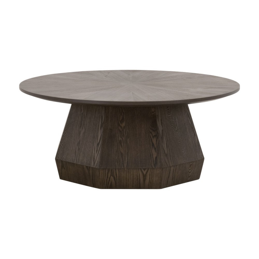 Tigo 42 Inch Coffee Table, Starburst Top, Octagonal Pedestal Base, Brown By Casagear Home