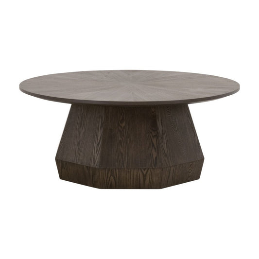 Tigo 42 Inch Coffee Table, Starburst Top, Octagonal Pedestal Base, Brown By Casagear Home