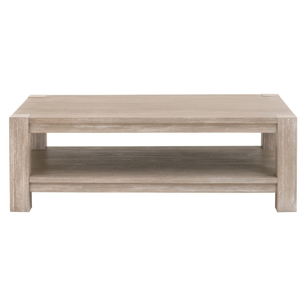 Gima 52 Inch Coffee Table Solid Beechwood Top and Bottom Shelf Gray By Casagear Home BM317167