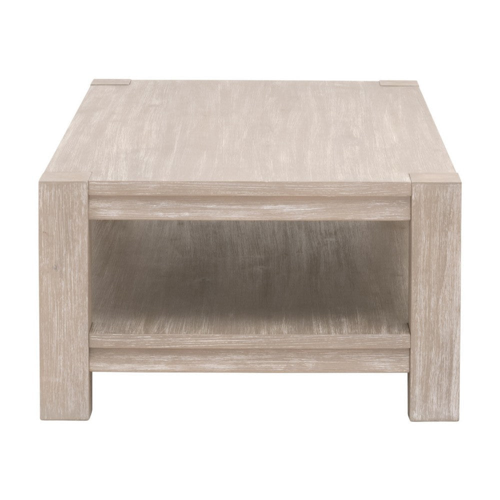 Gima 52 Inch Coffee Table Solid Beechwood Top and Bottom Shelf Gray By Casagear Home BM317167