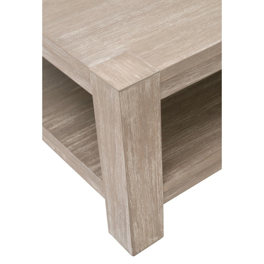 Gima 52 Inch Coffee Table Solid Beechwood Top and Bottom Shelf Gray By Casagear Home BM317167