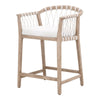 Fiu 27 Inch Counter Stool Chair, Natural Wood, Woven Rope, White Olefin By Casagear Home