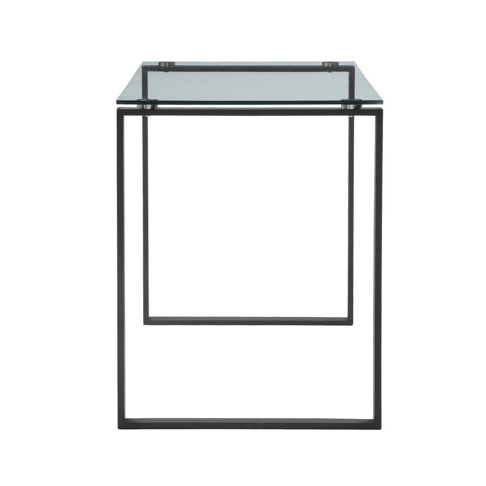 Elen 47 Inch Desk Rectangular Tempered Glass Black Powder Coated Metal By Casagear Home BM317175