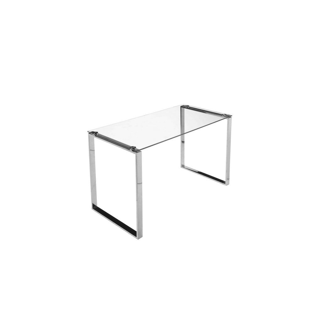 Elen 47 Inch Desk Rectangular Tempered Glass Top High Polished Steel By Casagear Home BM317176