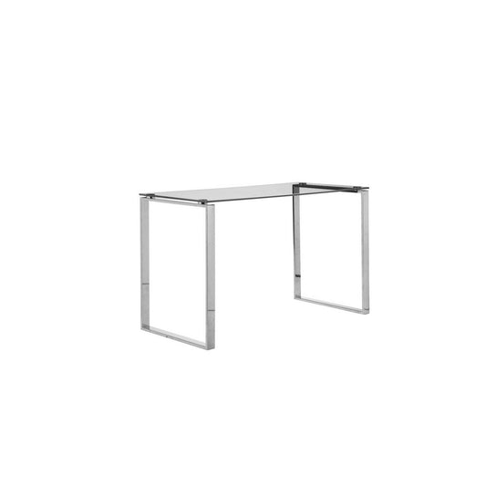 Elen 47 Inch Desk, Rectangular Tempered Glass Top, High Polished Steel By Casagear Home