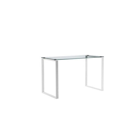 Elen 47 Inch Desk, Rectangular Tempered Glass, White Powder Coated Metal By Casagear Home