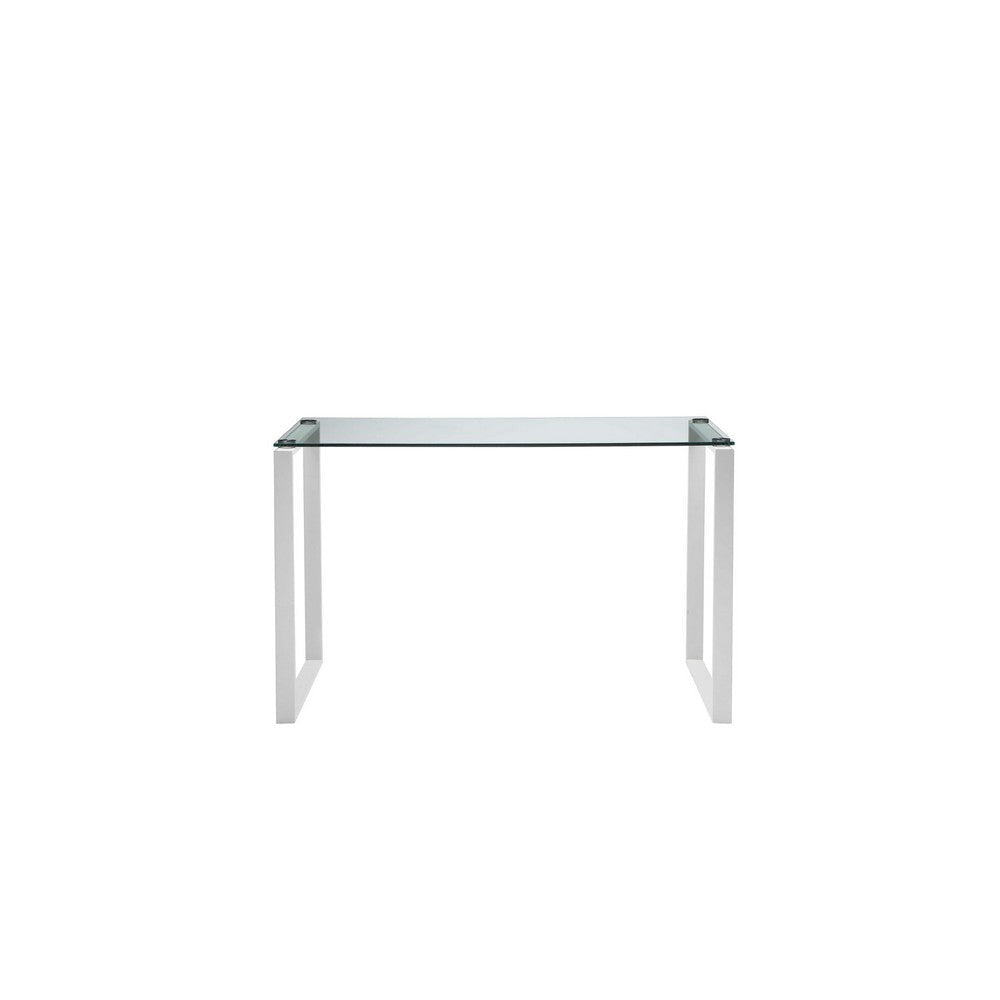 Elen 47 Inch Desk Rectangular Tempered Glass White Powder Coated Metal By Casagear Home BM317177