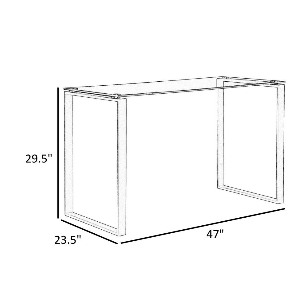 Elen 47 Inch Desk Rectangular Tempered Glass White Powder Coated Metal By Casagear Home BM317177