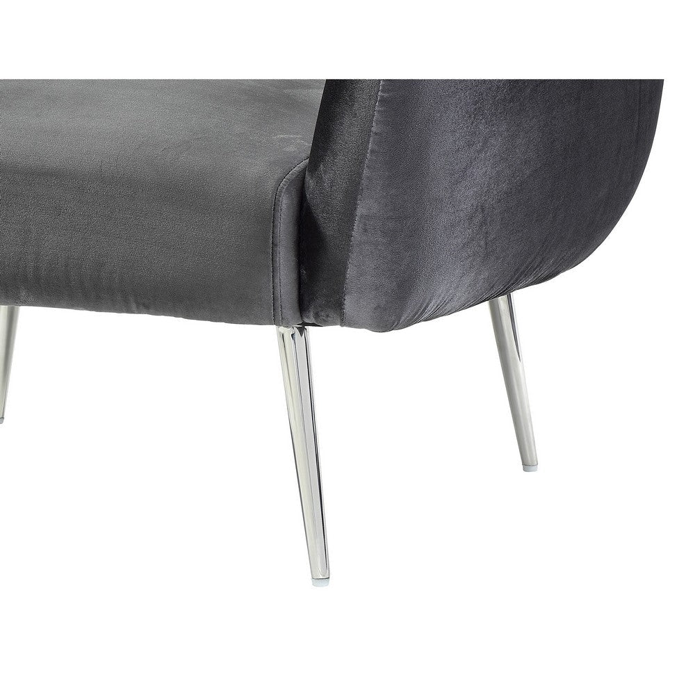 Lida 34 Inch Accent Chair Gray Channel Tufted Velvet Tapered Metal Legs By Casagear Home BM317178