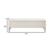 Kia 57 Inch Storage Bench White Tufted Boucle Fabric Brown Wood Frame By Casagear Home BM317179