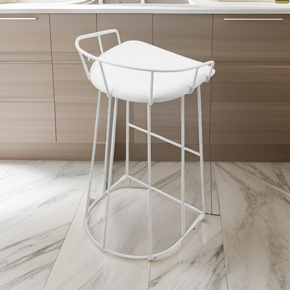 Cato 31 Inch Barstool White Faux Leather Set Low Back Footrest Metal By Casagear Home BM317182