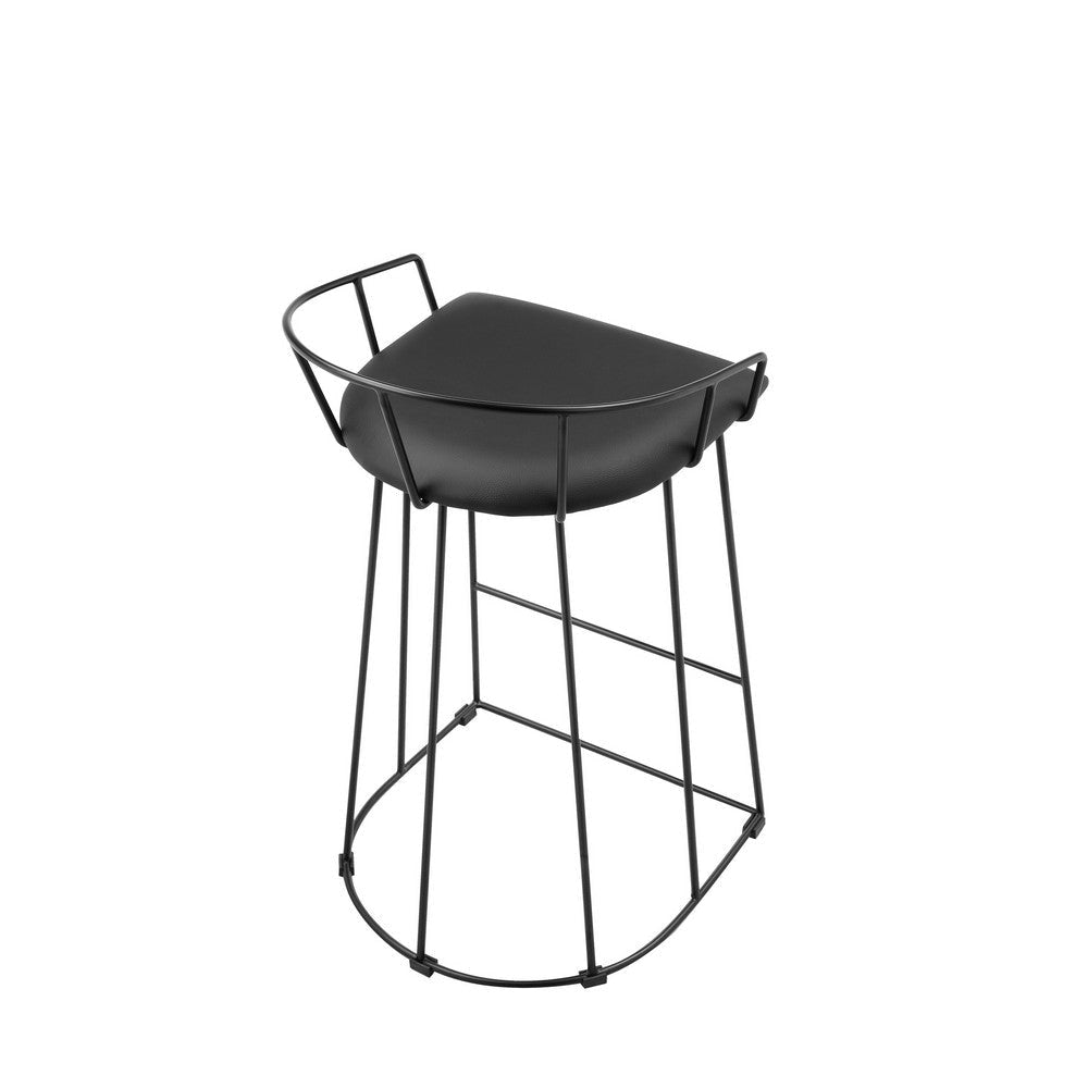 Cato 27 Inch Counter Stool Black Faux Leather Set Low Back Metal Frame By Casagear Home BM317183