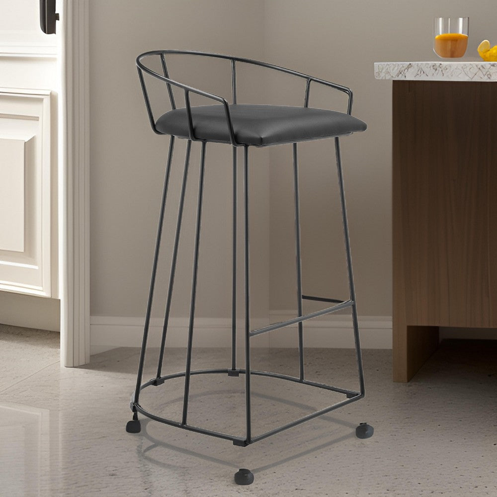 Cato 27 Inch Counter Stool Black Faux Leather Set Low Back Metal Frame By Casagear Home BM317183