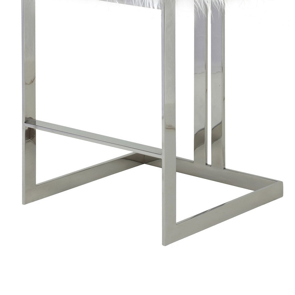 Suki 30 Inch Barstool Chair White Faux Fur Silver Stainless Steel Frame By Casagear Home BM317185