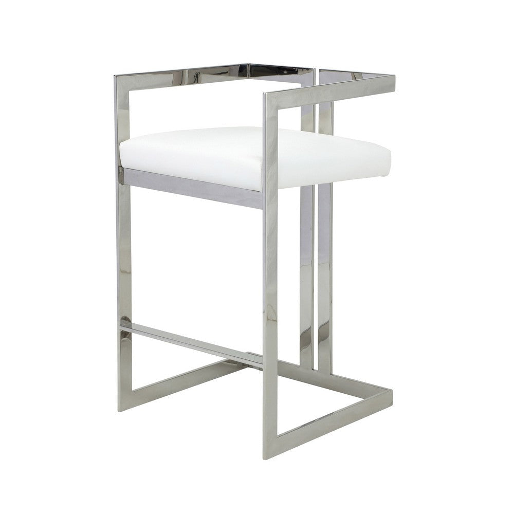 Suki 30 Inch Barstool Chair White Faux Leather Silver Stainless Steel By Casagear Home BM317186