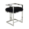 Suki 26 Inch Counter Stool Chair, Black Faux Fur, Silver Stainless Steel By Casagear Home