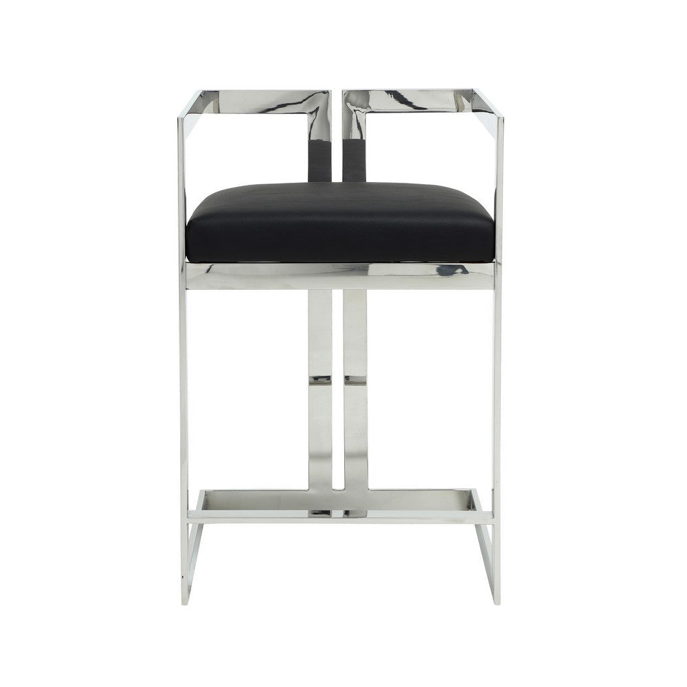 Suki 26 Inch Counter Stool Chair Black Faux Leather Silver Stainless Steel By Casagear Home BM317188