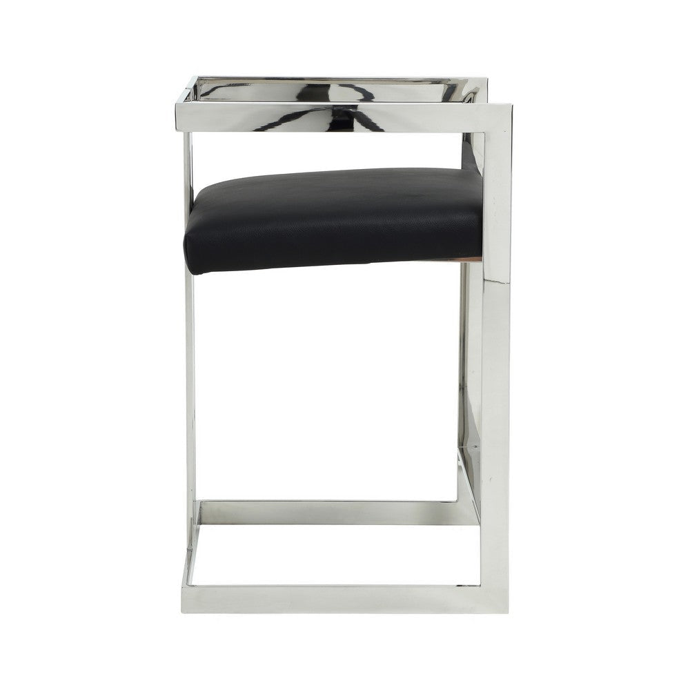 Suki 26 Inch Counter Stool Chair Black Faux Leather Silver Stainless Steel By Casagear Home BM317188