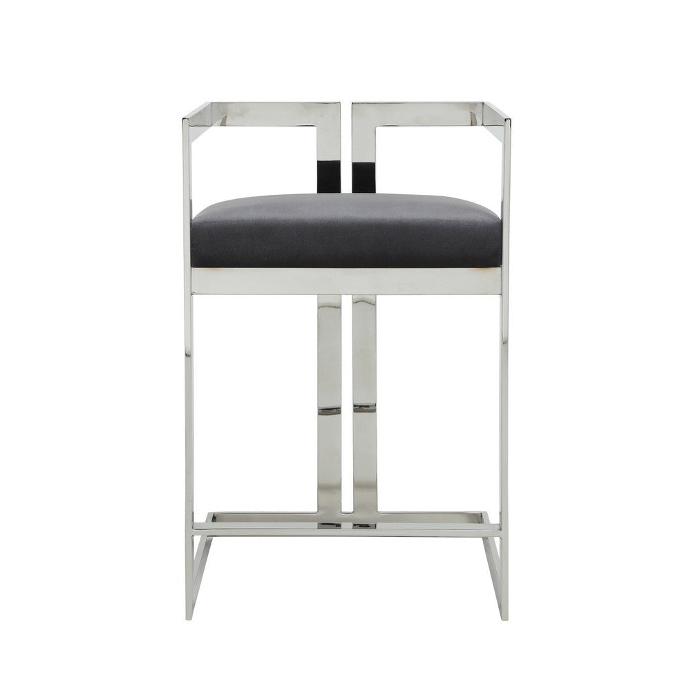 Suki 26 Inch Counter Stool Chair Gray Velvet Silver Stainless Steel Frame By Casagear Home BM317189