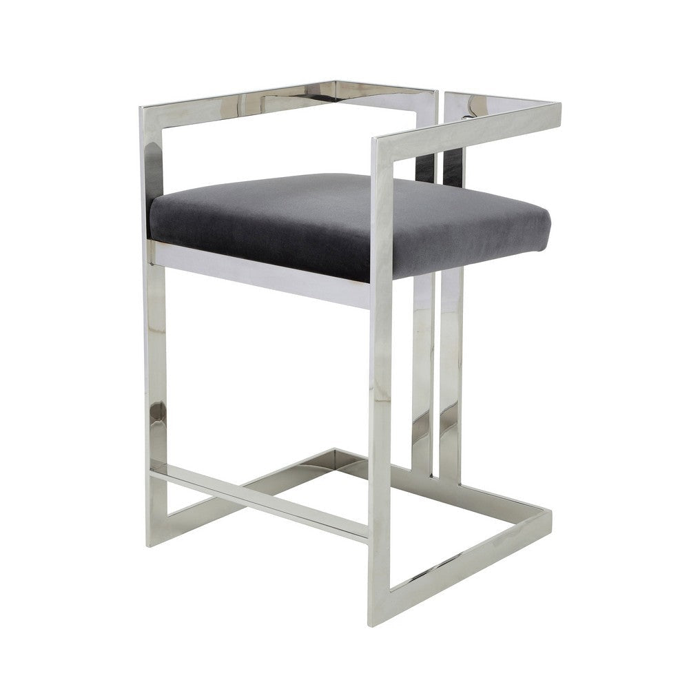 Suki 26 Inch Counter Stool Chair Gray Velvet Silver Stainless Steel Frame By Casagear Home BM317189