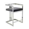 Suki 26 Inch Counter Stool Chair, Gray Velvet, Silver Stainless Steel Frame By Casagear Home