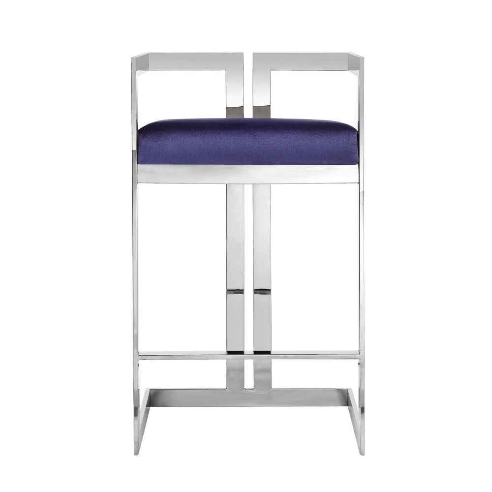 Suki 26 Inch Counter Stool Chair Navy Velvet Silver Stainless Steel Frame By Casagear Home BM317190