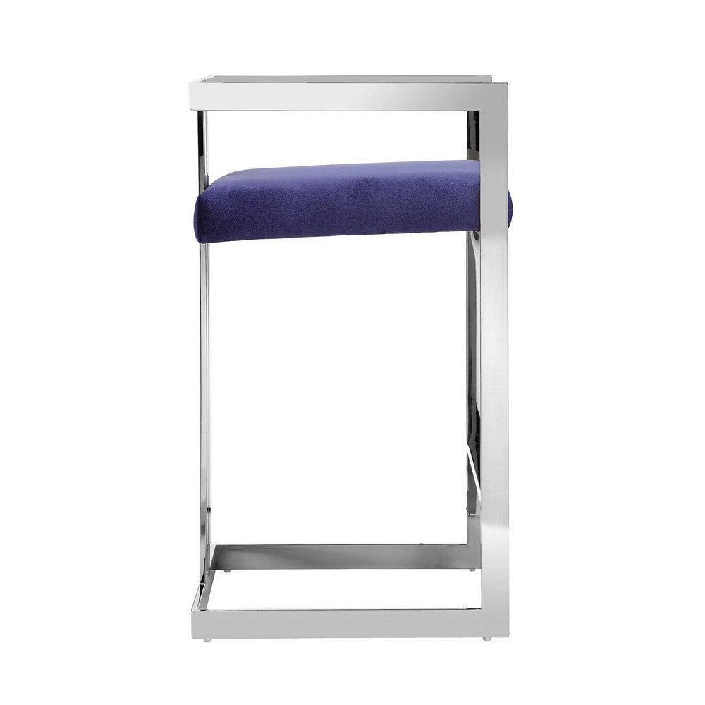 Suki 26 Inch Counter Stool Chair Navy Velvet Silver Stainless Steel Frame By Casagear Home BM317190