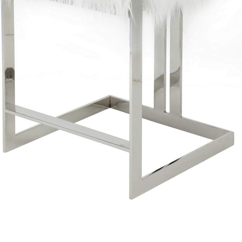 Suki 26 Inch Counter Stool Chair White Faux Fur Silver Stainless Steel By Casagear Home BM317191