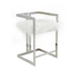 Suki 26 Inch Counter Stool Chair, White Faux Fur, Silver Stainless Steel By Casagear Home