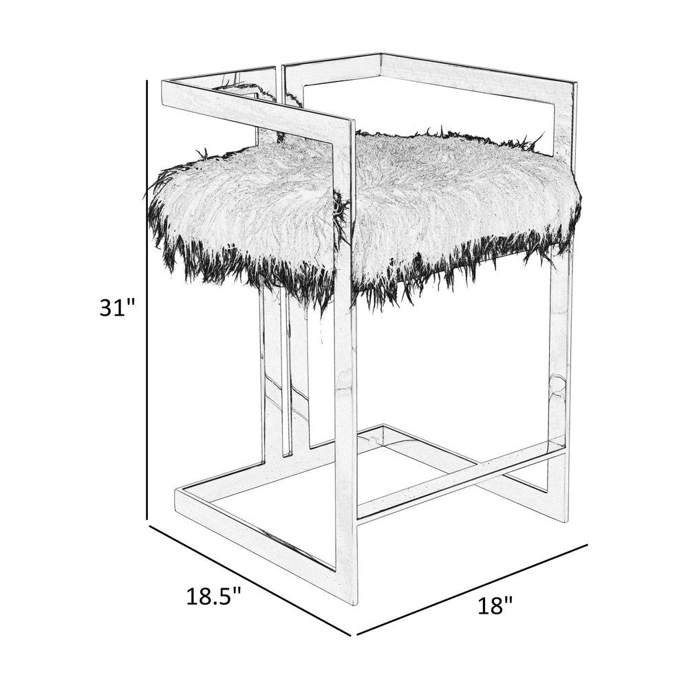 Suki 26 Inch Counter Stool Chair White Faux Fur Silver Stainless Steel By Casagear Home BM317191