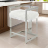 Suki 26 Inch Counter Stool Chair White Faux Fur Silver Stainless Steel By Casagear Home BM317191