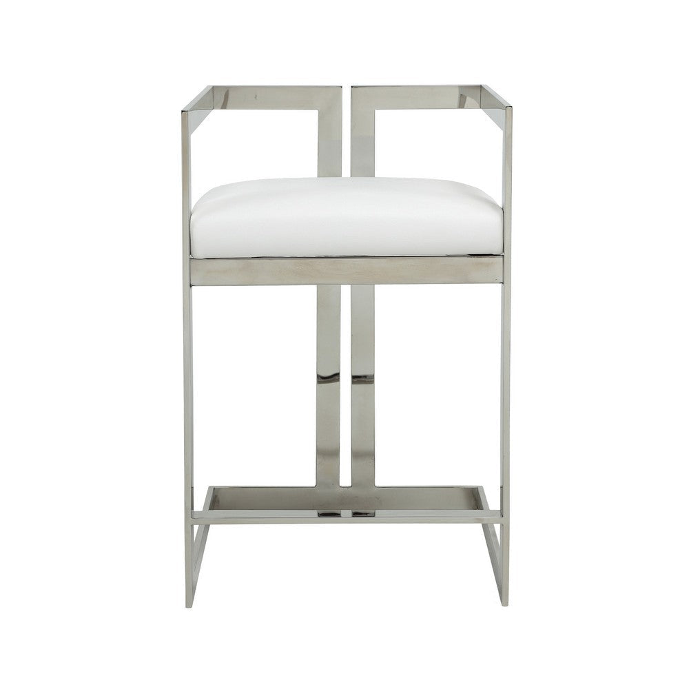 Suki 26 Inch Counter Stool Chair White Faux Leather Stainless Steel By Casagear Home BM317192