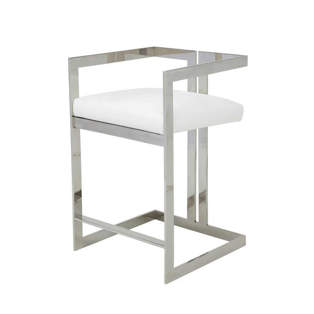 Suki 26 Inch Counter Stool Chair White Faux Leather Stainless Steel By Casagear Home BM317192