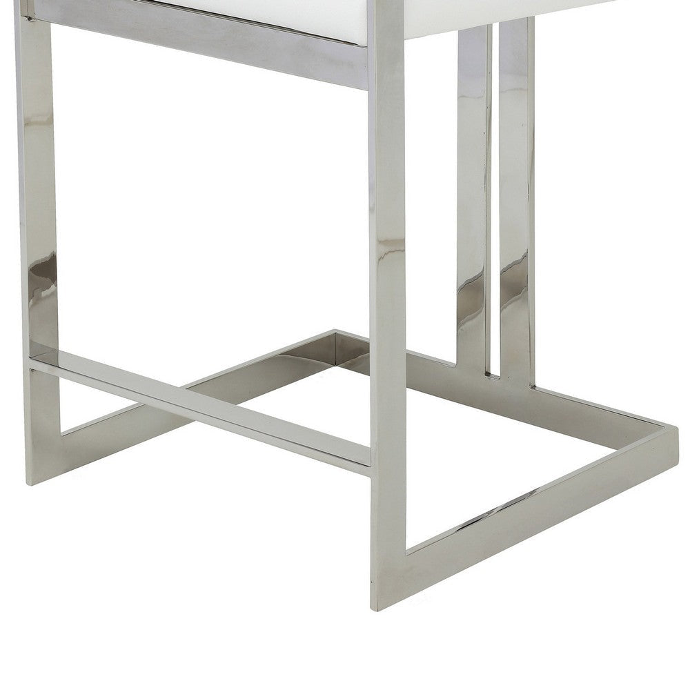 Suki 26 Inch Counter Stool Chair White Faux Leather Stainless Steel By Casagear Home BM317192