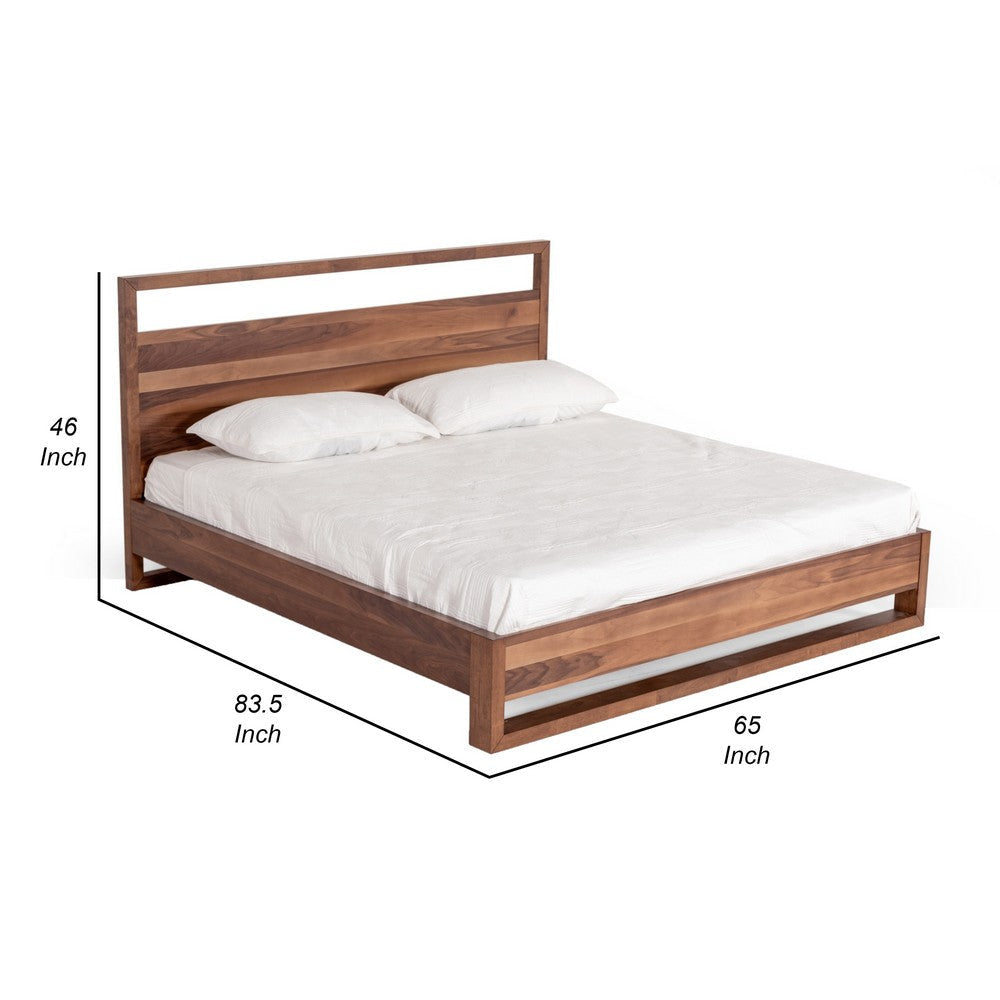 Lina Queen Size Bed with Plank Style Tall Headboard Modern Walnut Brown By Casagear Home BM317193