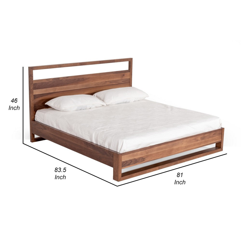 Lina King Size Bed with Plank Style Tall Headboard Modern Walnut Brown By Casagear Home BM317194