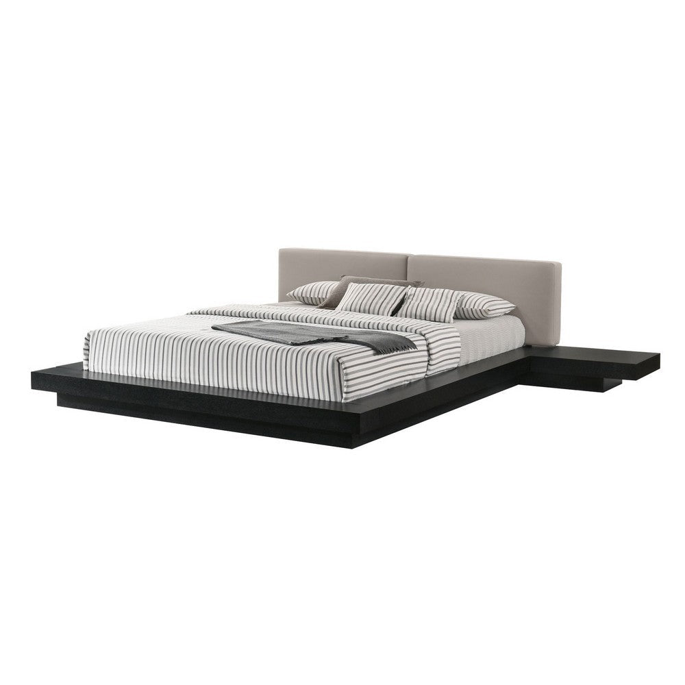 Nia Queen Size Bed Gray Faux Leather Black Layered Low Profile Frame By Casagear Home BM317196