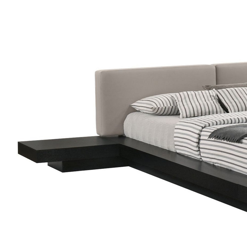 Nia Queen Size Bed Gray Faux Leather Black Layered Low Profile Frame By Casagear Home BM317196