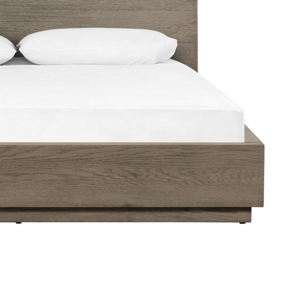 Cid Rain Queen Size Bed Tall Panel Headboard Low Profile Gray Oak Veneer By Casagear Home BM317199