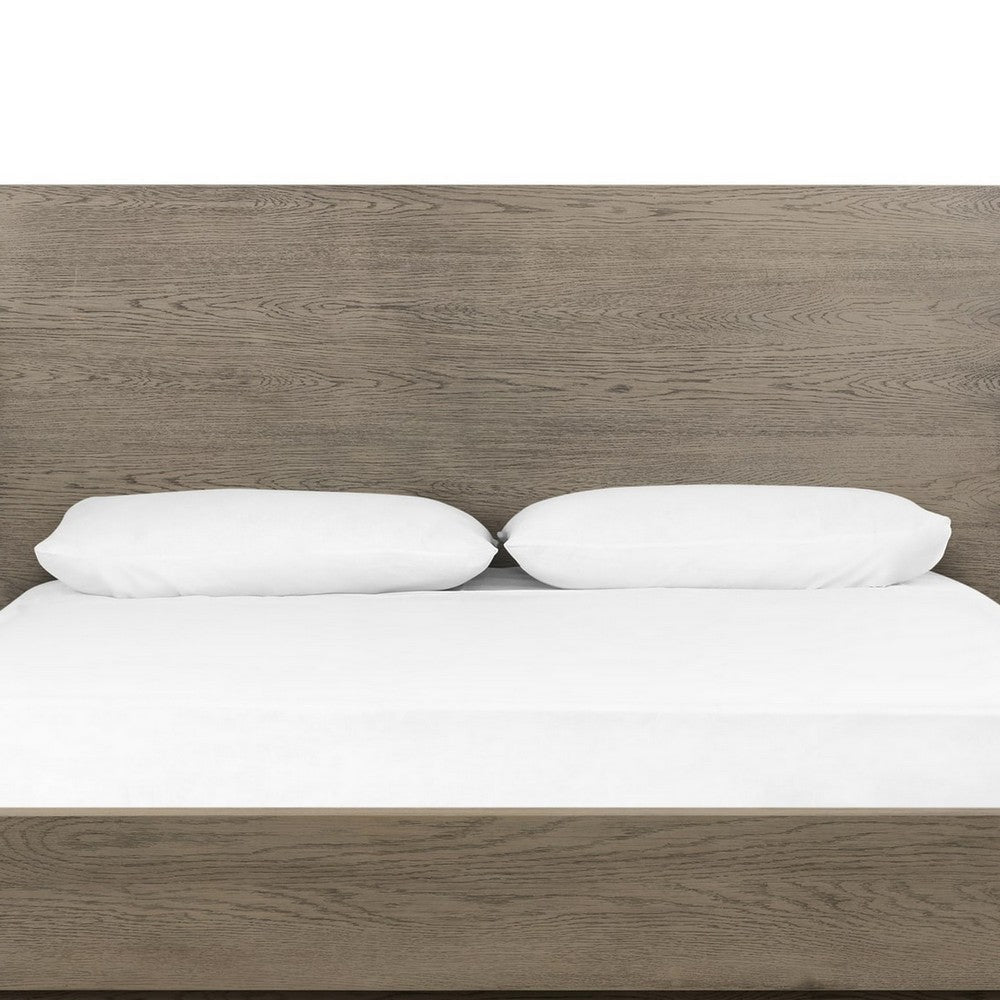 Cid Rain King Size Bed Tall Panel Headboard Low Profile Gray Oak Veneer By Casagear Home BM317200