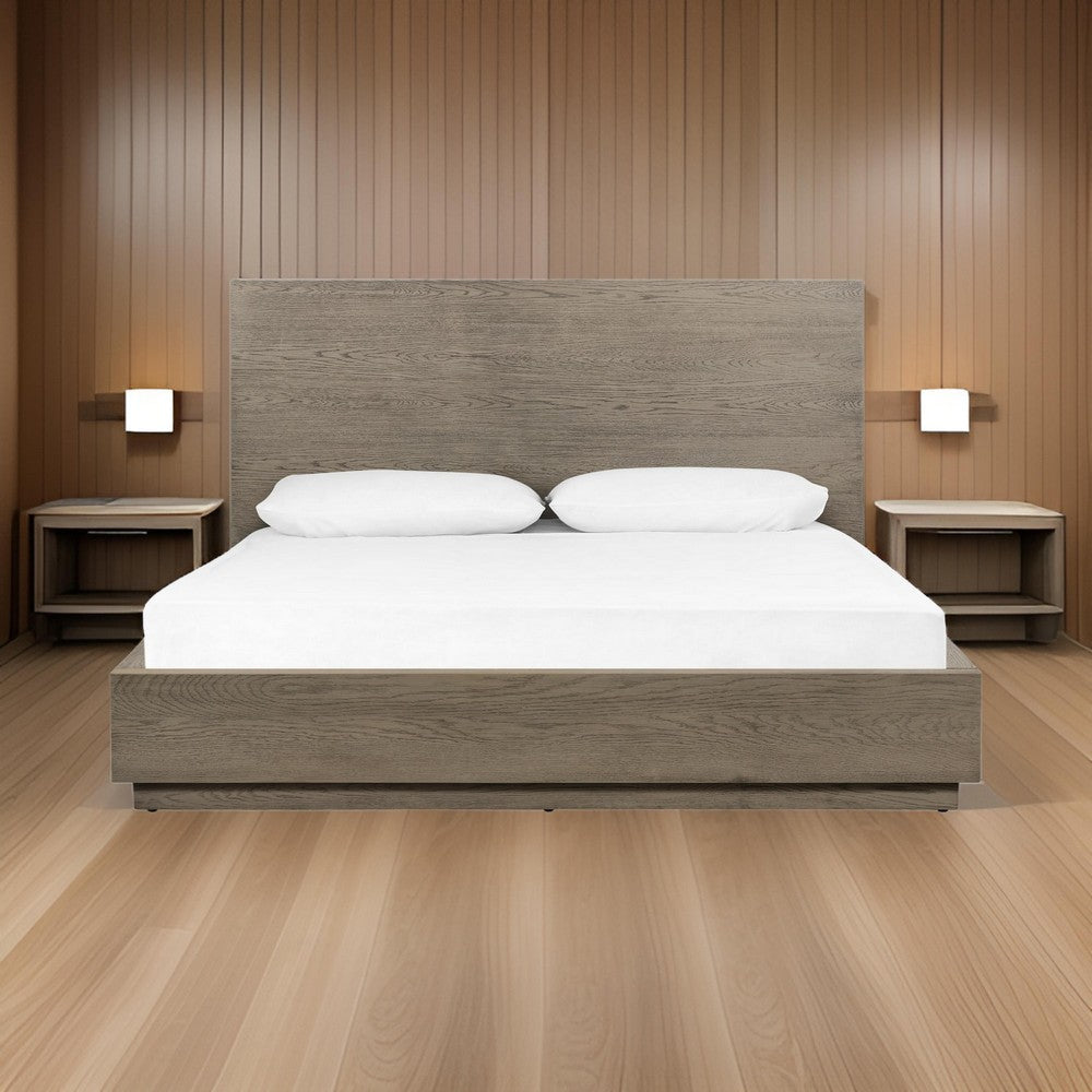 Cid Rain King Size Bed Tall Panel Headboard Low Profile Gray Oak Veneer By Casagear Home BM317200