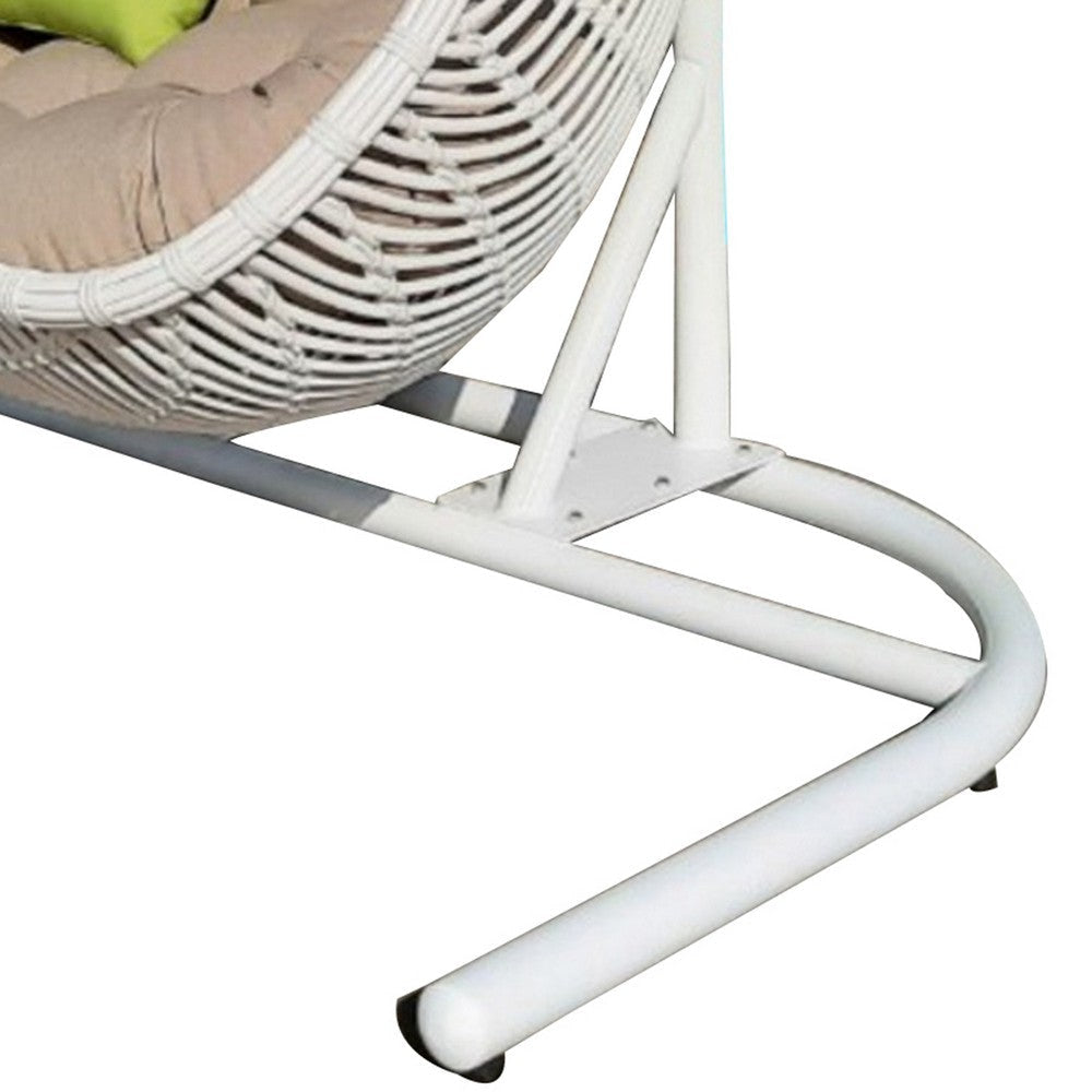 Sia 69 Inch Outdoor Swing Hanging Loveseat Chair Rattan Basket Seat White By Casagear Home BM317205